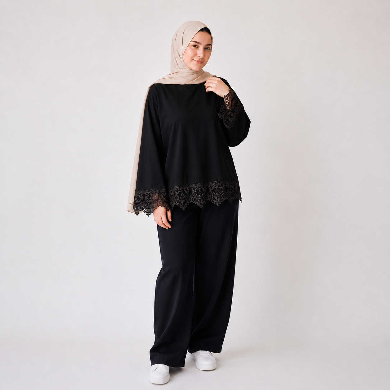 Misska Black Oversized Lace Top