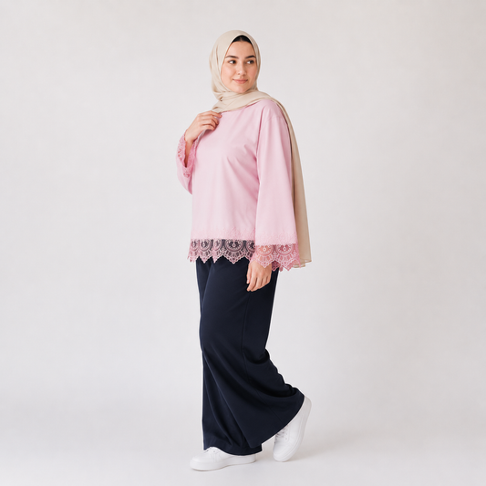 Misska Pink Oversized Lace Top