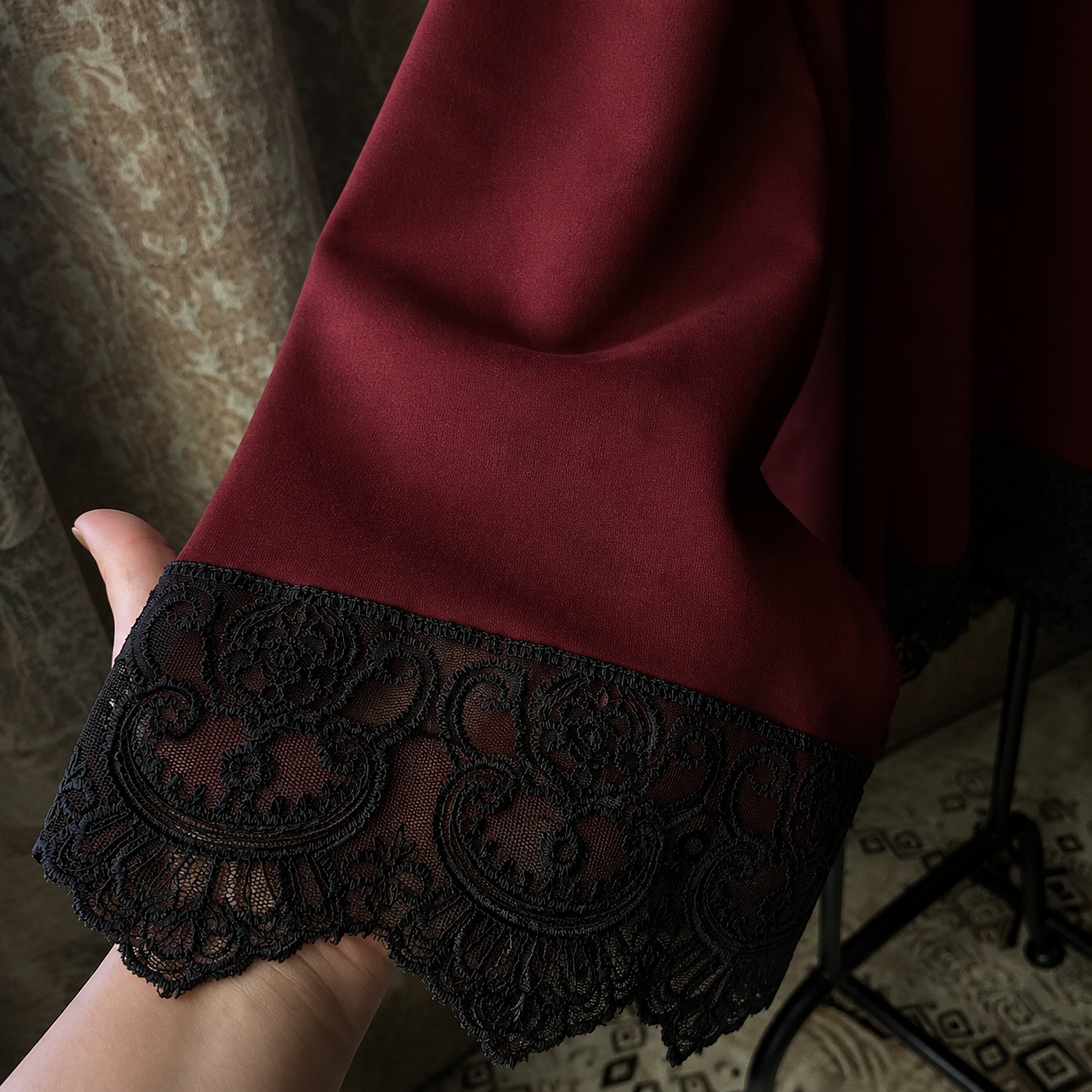 Misska Burgundy Oversized Lace Top