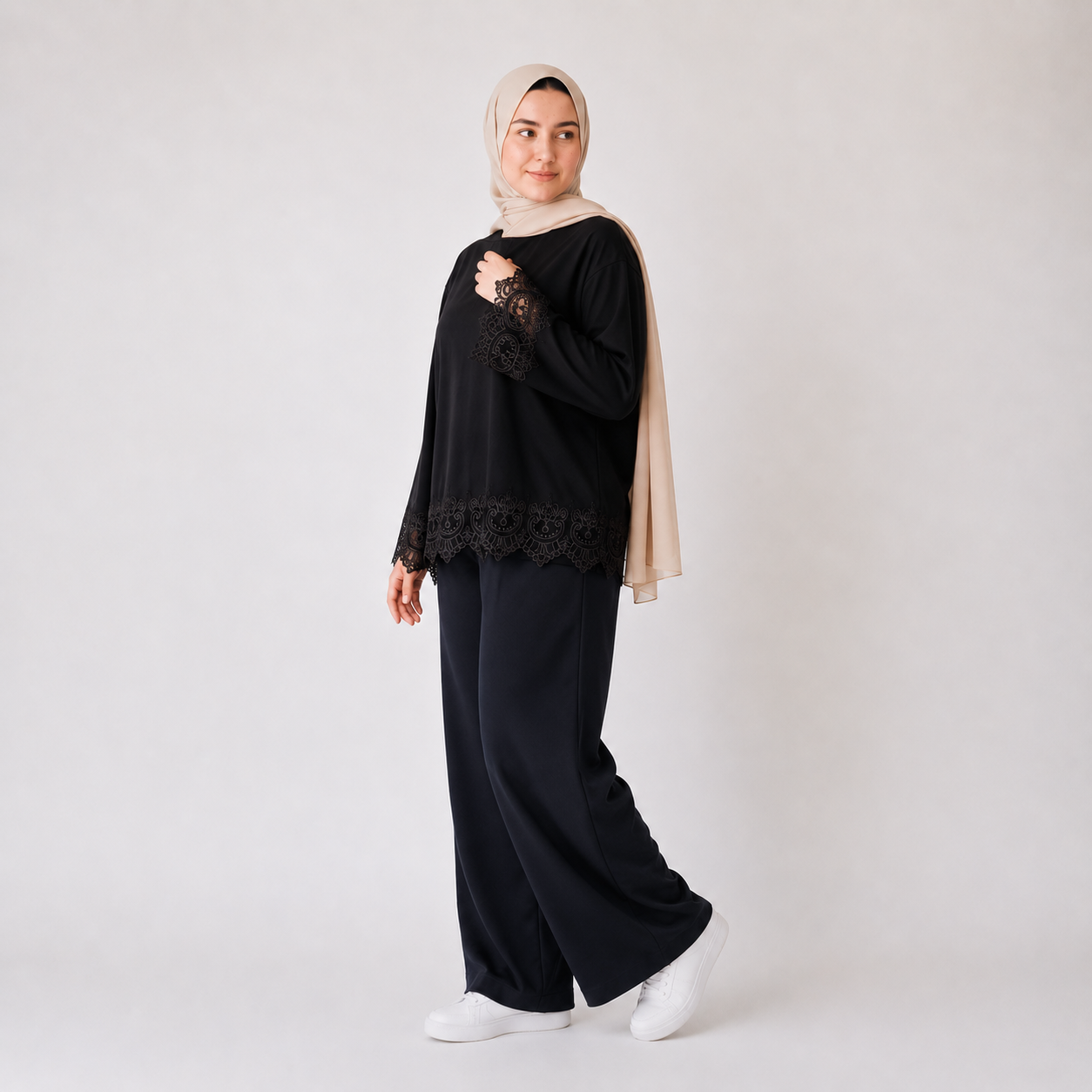 Misska Black Oversized Lace Top