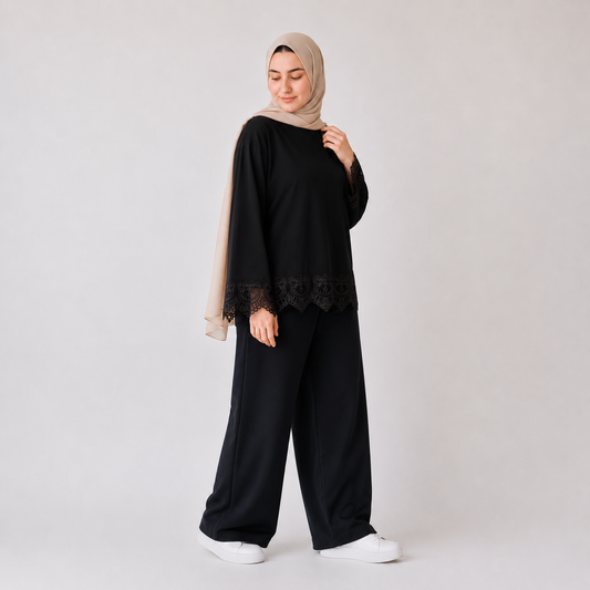 Misska Black Oversized Lace Top