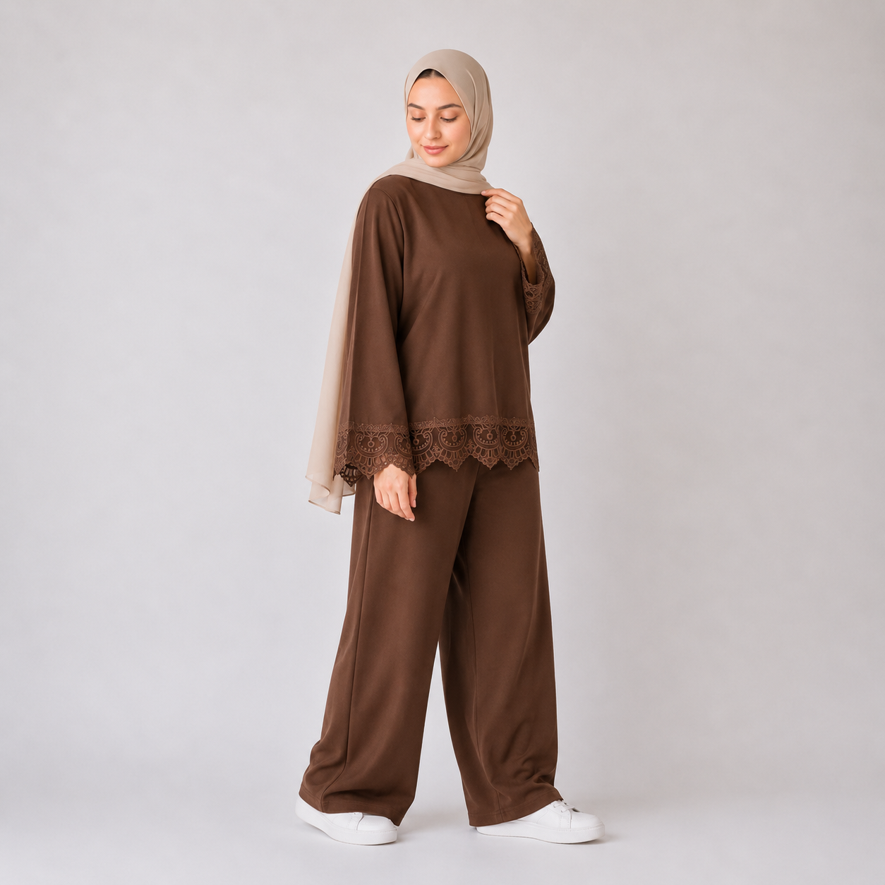 Misska Brown Oversized Lace Top