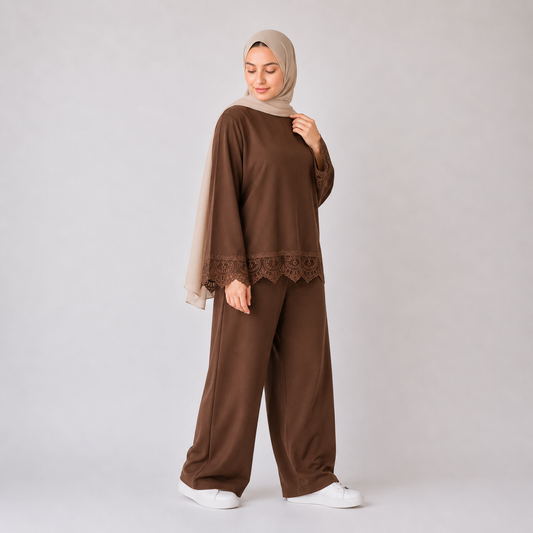Misska Brown Oversized Lace Top