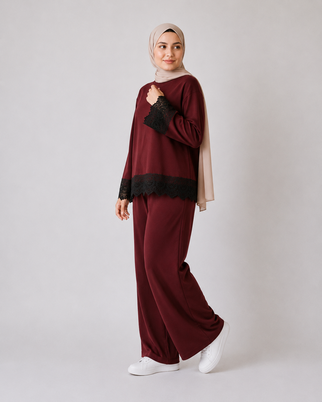 Misska Burgundy Oversized Lace Top