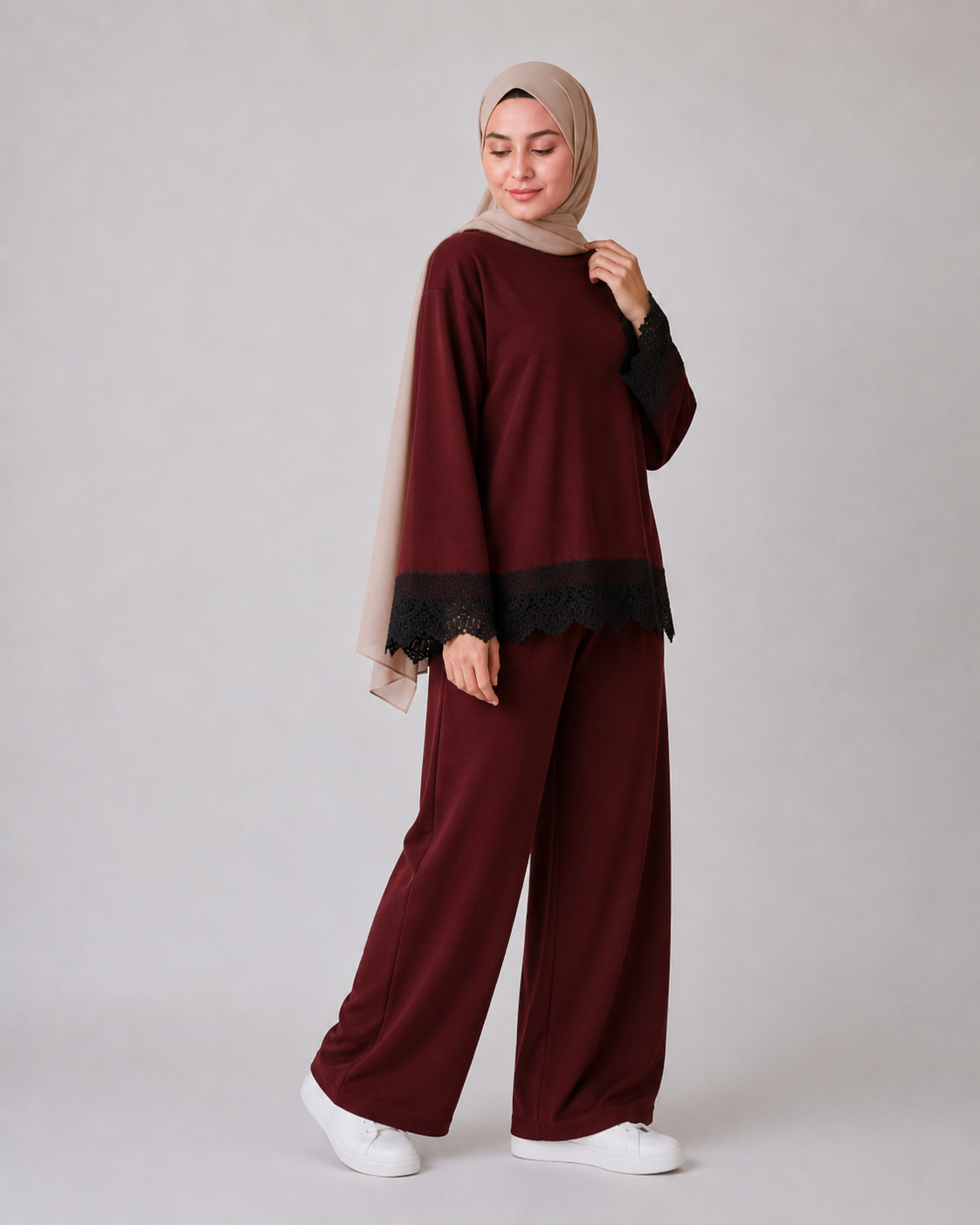 Misska Burgundy Oversized Lace Top