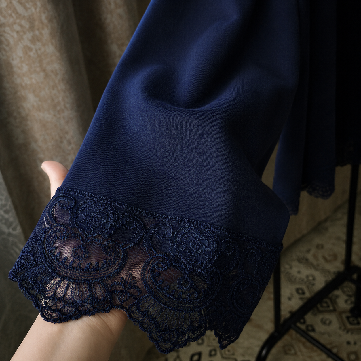 Misska Navy Blue Oversized Lace Top