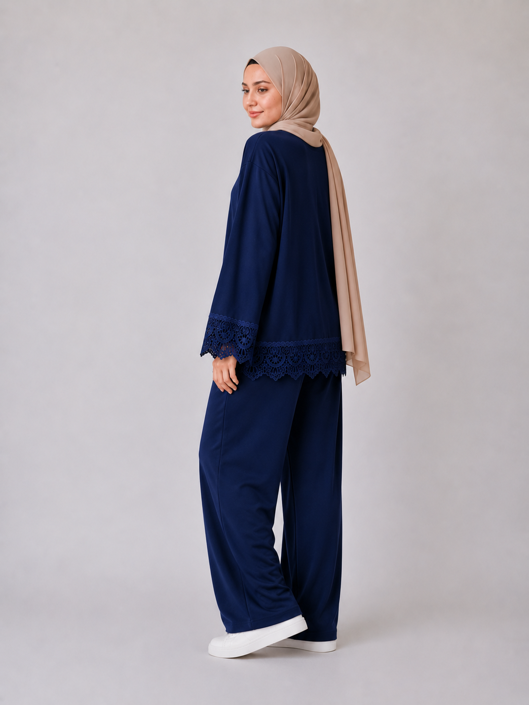 Misska Navy Blue Oversized Lace Top