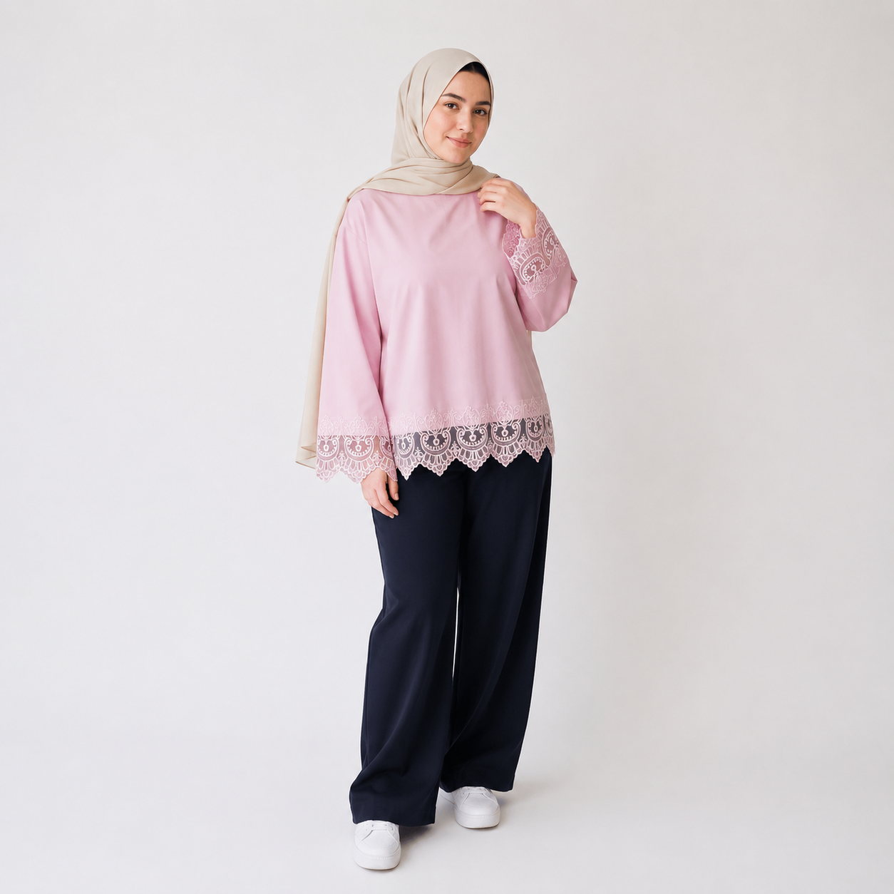Misska Pink Oversized Lace Top