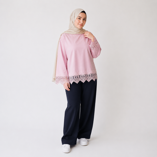 Misska Pink Oversized Lace Top