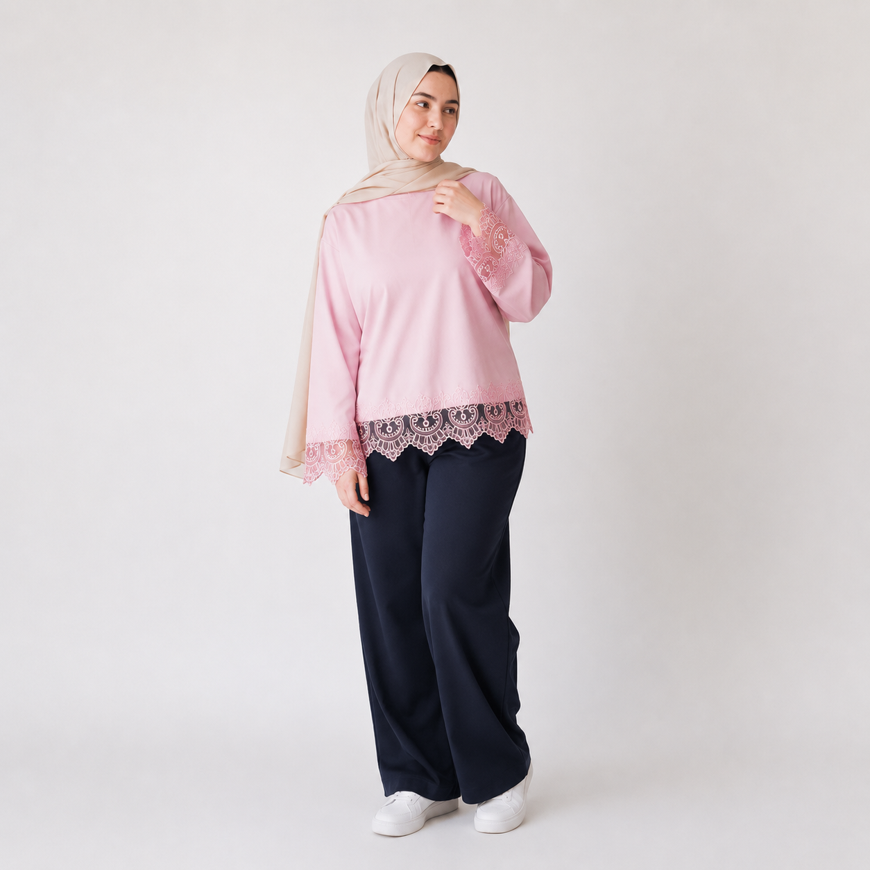 Misska Pink Oversized Lace Top