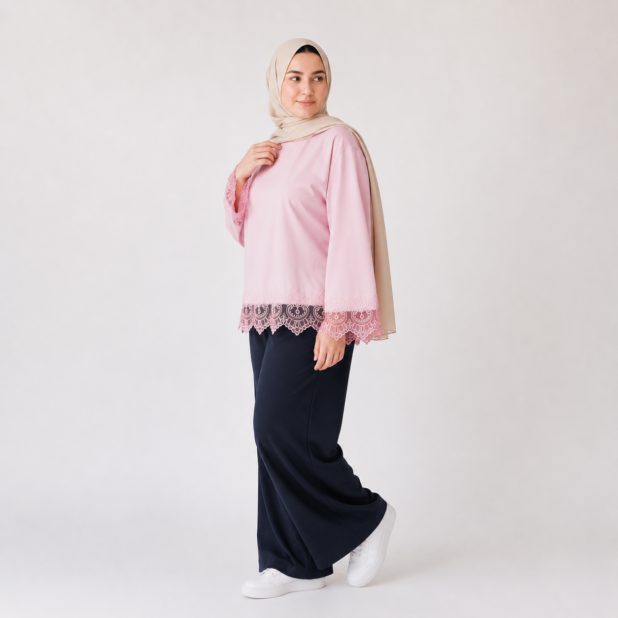 Misska Pink Oversized Lace Top