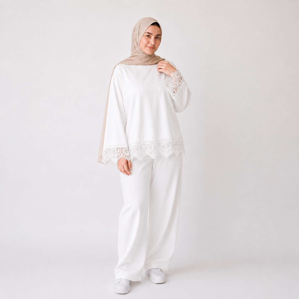 Misska White Oversized Lace Top