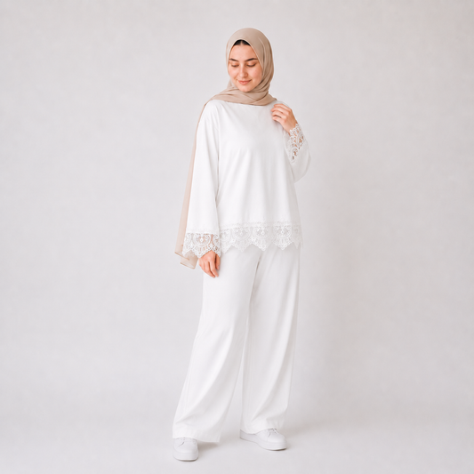 Misska White Oversized Lace Top